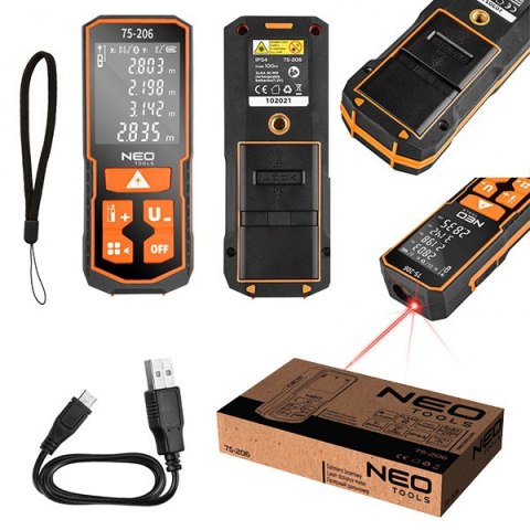 DALMIERZ BUDOWLANY LASEROWY POMIAROWY CYFROWY MIERNIK ZASIĘG 100 M IP54 NEO TOOLS 75-206