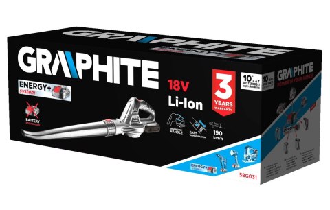 DMUCHAWA DO LIŚCI AKUMULATOROWA ENERGY+ 18V, LI-ION, WYDAJNOŚĆ 190 KM/H, GRAPHITE 58G031 DMUCHAWA DO LIŚCI AKUMULATOROWA ENERGY+ 18V, LI-ION, WYDAJNOŚĆ 190 KM/H, GRAPHITE 58G031