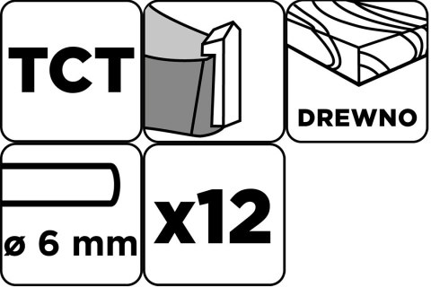 Frezy do drewna widiowe, trzpień 6 mm, zestaw 12 szt 56T613