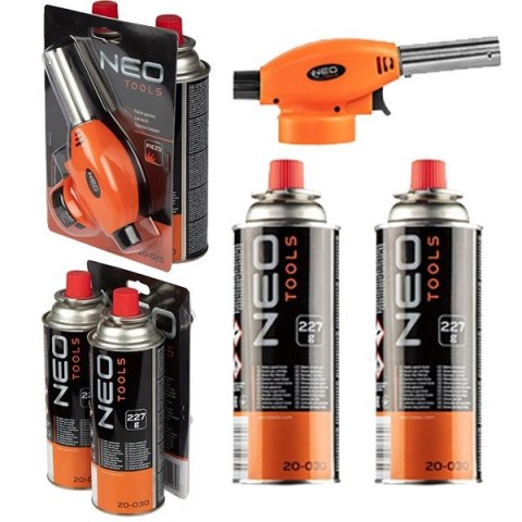 PALNIK GAZOWY NAKRĘCANY + 2 NABOJE Z GAZEM BUTAN, 227G NOWOŚĆ NEO TOOLS 20-040